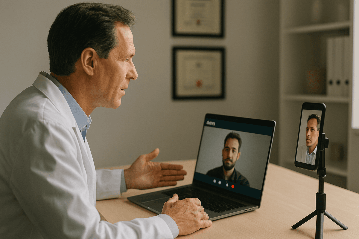 PlasticCast - Doctor on Zoom call with phone recording from side angle